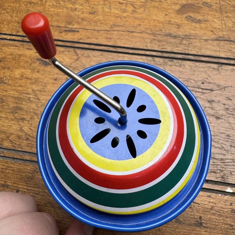 Schylling Tin Music Box Crank Toy Round Retro Style Classic Works Great